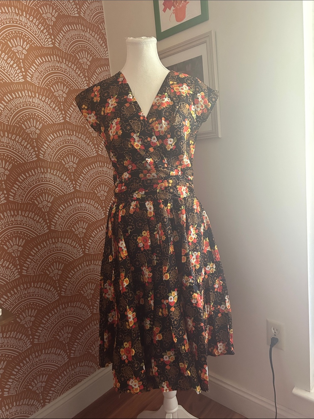 Retrolicious Black/Autumn Floral Midi Dress
